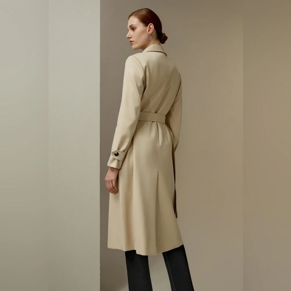 NWOT! Lilysilk | Silk-Wool Blend Water Repellent Classic Trench Coat | Khaki | L - Picture 3 of 13